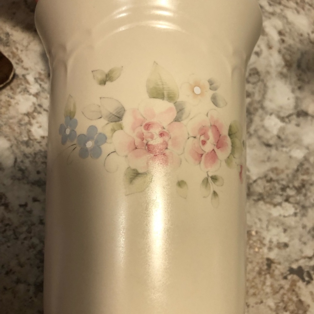 PFALTZGRAFF TEA ROSE STONEWARE UTENSIL CADDY/VASE/ USE W/LADLE DECOR - Picture 5 of 8